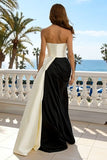 Strapless Black and White Mermaid Bowed Maxi Formal Dress With Slit