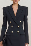 Black Peaked Lapel Bodycon Short Work Dress