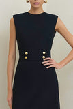 Simple Round Neck Black A Line Work Dress
