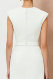 Ivory Sheath Cap Sleeve Midi Work Dress