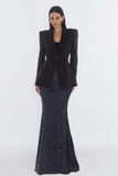 Black Peaked Lapel Mermaid 2 Piece Work Dress