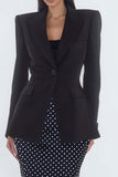 Black Peaked Lapel Mermaid 2 Piece Work Dress