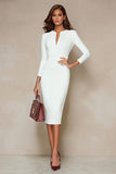 Black Bodycon 3/4 Sleeve Midi Work Dress