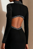 Sparkly Black Bodycon Cut Out Midi Work Dress