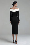 Black Off the Shoulder Bodycon Midi Work Dress