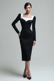 Black Bodycon Square Neck Midi Work Dress