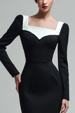 Black Bodycon Square Neck Midi Work Dress