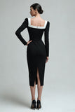 Black Bodycon Square Neck Midi Work Dress