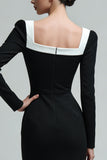 Black Bodycon Square Neck Midi Work Dress