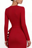 Red Long Sleeve Mermaid Ruffled Formal Dress