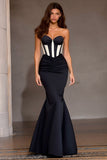 Black and White Strapless Mermaid Corset Prom Dress