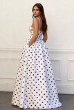 Simple White Black Polka Dot Ball Gown Prom Dress