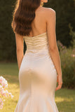 Mermaid Strapless Champagne Maxi Prom Dress