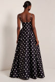 White Black Polka Dot A Line Maxi Formal Dress