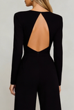 Simple Long Sleeve Black Cut Out Formal Jumpsuit