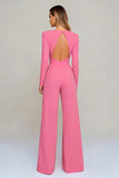 Simple Long Sleeve Black Cut Out Formal Jumpsuit