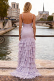 Light Purple Ruffled Spaghetti Straps Prom Dress With Slit