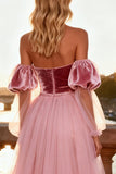 Pink Strapless Sequin Sheath Prom Dress With Removable Sleeves