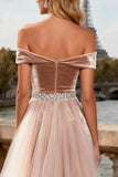 Off The Shoulder Champagne Mermaid Prom Dress With Slit