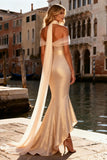 Sparkly Champagne Sweetheart Mermaid Prom Dress With Streamer