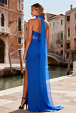 Royal Blue Strapless Mermaid Corset Prom Dress With Slit