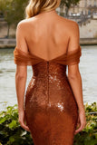 Off The Shoulder Mermaid Bronze Sequin Prom Dress