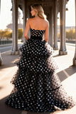 Strapless Polka Dot Tiered A-Line Long Prom Dress