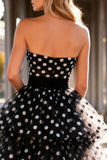Strapless Polka Dot Tiered A-Line Long Prom Dress