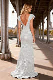 White Black Dot Mermaid V-Neck Convertible Prom Dress With Slit
