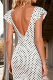 White Black Dot Mermaid V-Neck Convertible Prom Dress With Slit