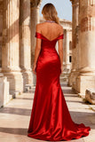 Sparkly Red Satin Cut Out High Low Mermaid Prom Dress
