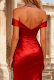 Sparkly Red Satin Cut Out High Low Mermaid Prom Dress