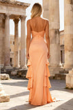 Sparkly Peach Spaghetti Straps Prom Dress with Ruffles