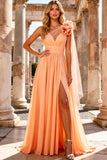 Peach One Shoulder A Line Prom Dress with Ruffles