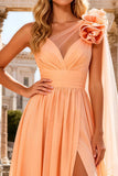 Peach One Shoulder A Line Prom Dress with Ruffles