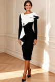 Elegant Black and White Bodycon Midi Mother of the Bride Dress