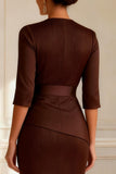 Mermaid Chocolate Round Neck Maxi Mother of the Bride Dress