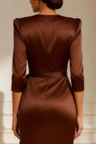Round Neck Ruffled Chocolate Maxi Mother of the Bride Dress