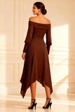 Off the Shoulder A Line Chocolate Bowed Mother of the Bride Dress