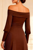 Off the Shoulder A Line Chocolate Bowed Mother of the Bride Dress
