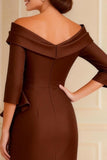 Sheath Satin Ruffled Chocolate Mother of the Bride Dress