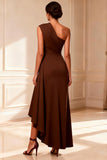 One Shoulder High Low Chocolate Mother of the Bride Dress