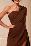 One Shoulder High Low Chocolate Mother of the Bride Dress