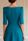 Peacock Blue Half Sleeve A Line Mother of the Bride Dress