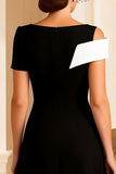 Simple Black and White A Line Midi Mother of the Bride Dress