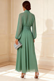 Sage Green A Line Ruched High Neck Mother of the Bride Dress