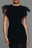 Mermaid Tulle Black Tie Dress with Flutter Sleeves