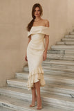 Off the Shoulder Mermaid Ruffled Midi White Dress