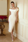 Off the Shoulder Satin Mermaid Midi White Dress