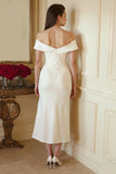 Off the Shoulder Satin Mermaid Midi White Dress